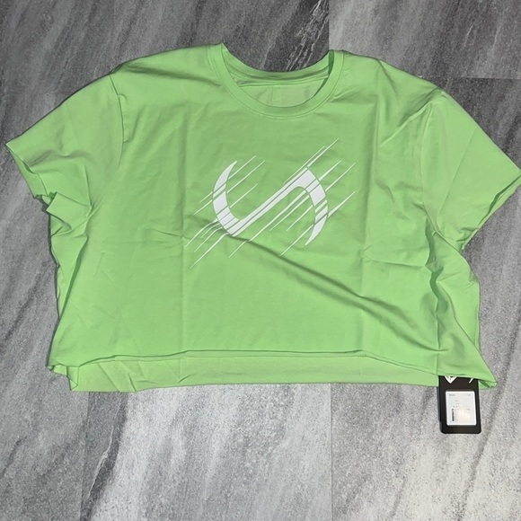 TLF Lift Oversized Gym Crop Tee Neon Lime White Large raw edge - Picture 9 of 14